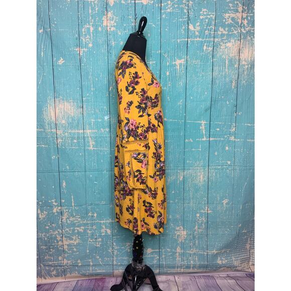 Olive + Oak long sleeves yellow floral dress size Small - Picture 7 of 10